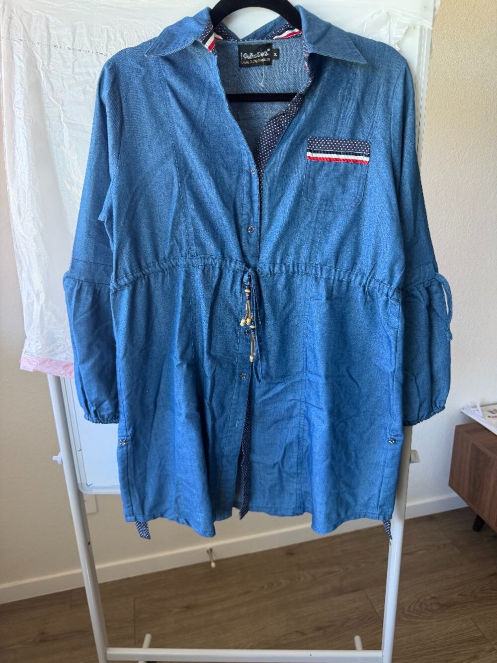 Denim Tunic Shirt with A Drawstring